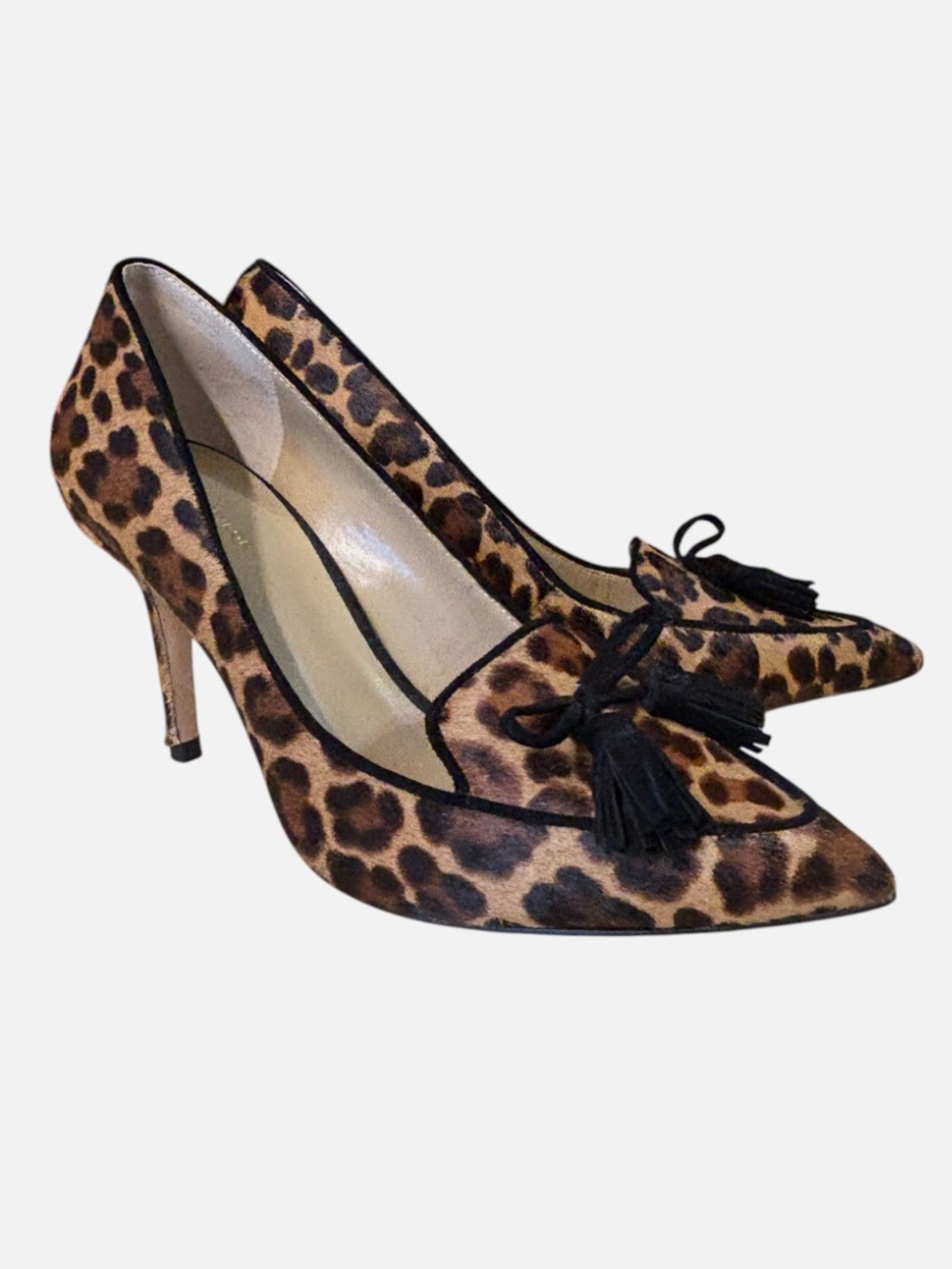 Ann Taylor Leopard Print Tassel Pointed-Toe Pumps - Brown Calf Hair Stiletto 7M